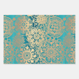 Elegant Red Green Blue en Gold Mandala Pattern Inpakpapier Vel