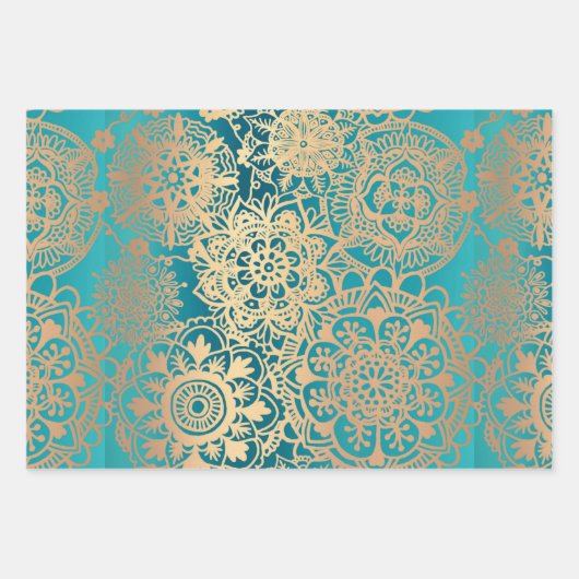Elegant Red Green Blue en Gold Mandala Pattern Inpakpapier Vel (Voorkant)