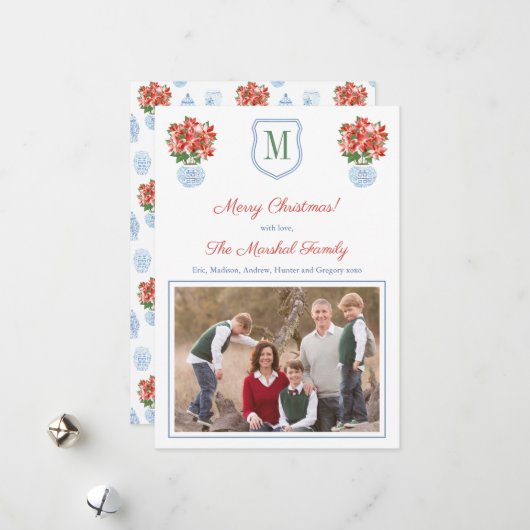Elegant Red Green Blue Merry kerstAfbeelding Feestdagenkaart (Voorkant / Achterkant in situ)