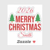 Elegant Red Green Custom Square Merry Christmas  Sticker (Vel)