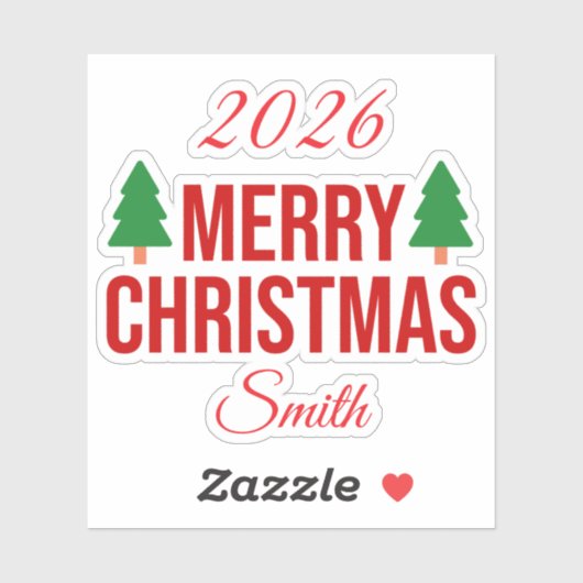 Elegant Red Green Custom Square Merry Christmas Sticker (Vel)