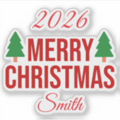 Elegant Red Green Custom Square Merry Christmas  Sticker (Voorkant)