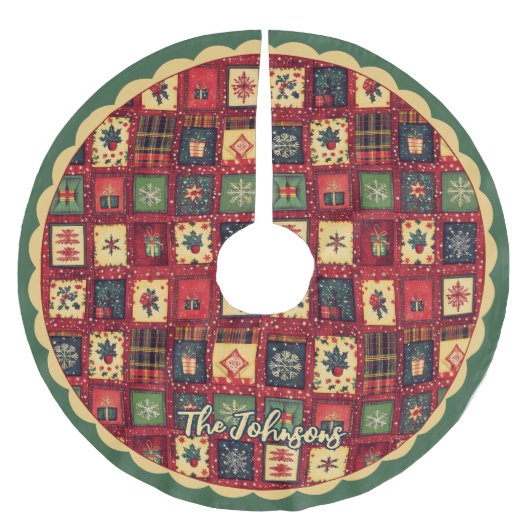 Elegant red green festive christmas pattern custom kerstboom rok (Voorkant)