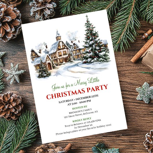 Elegant red green festive city Christmas party   Kaart