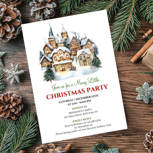 Elegant red green festive city Christmas party Kaart
