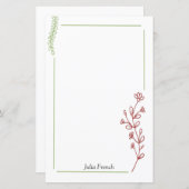 Elegant Red Green Floral Botanische Stationery (Voorkant / Achterkant)