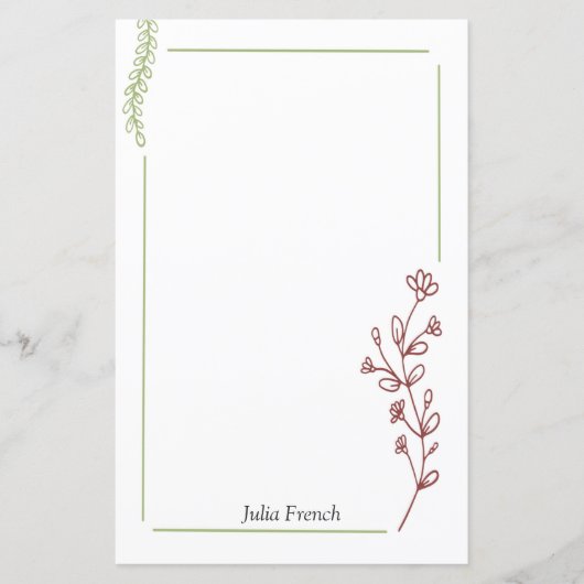Elegant Red Green Floral Botanische Stationery (Voorkant)