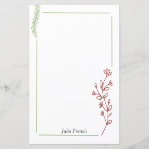 Elegant Red Green Floral Botanische Stationery