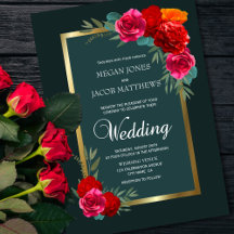 Elegant Red Green Gold Floral Wedding