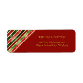 Elegant Red Green Gold Stripes kerstmis Etiket (Voorkant)