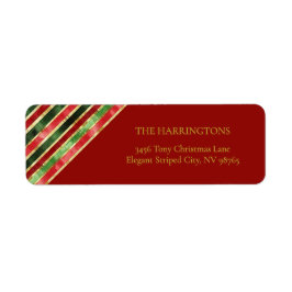 Elegant Red Green Gold Stripes kerstmis Etiket