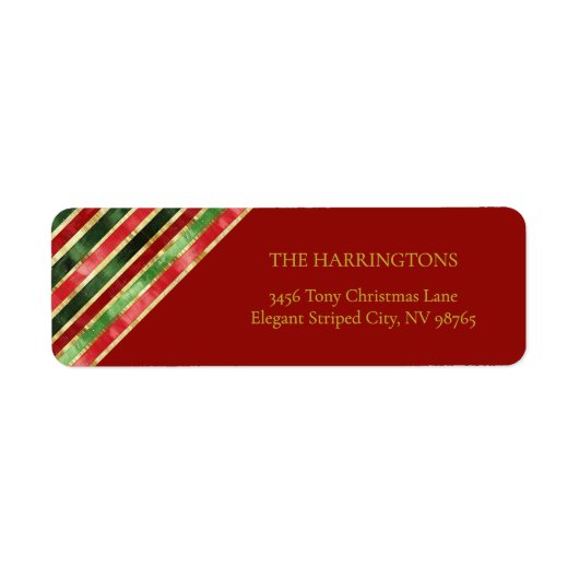 Elegant Red Green Gold Stripes kerstmis Etiket (Voorkant)