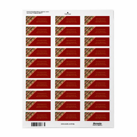 Elegant Red Green Gold Stripes kerstmis Etiket (Full Sheet)