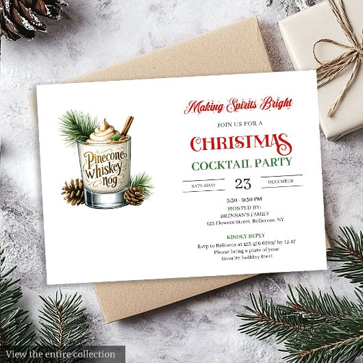 Elegant Red Green Holiday Cocktails Party Invites Kaart