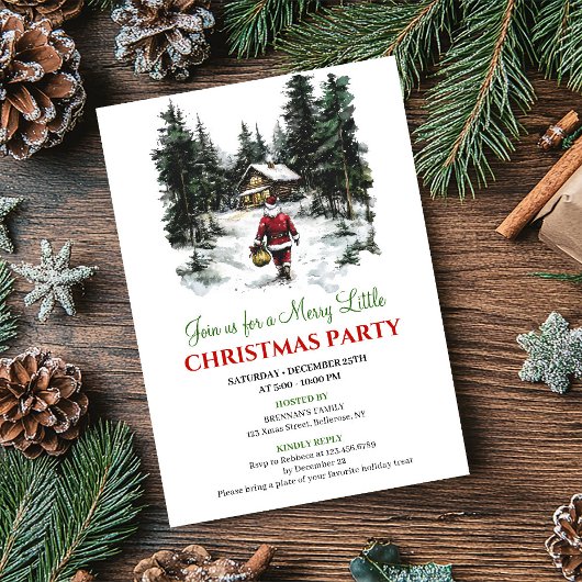 Elegant Red Green Holiday Scene Christmas Invite Kaart