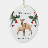 ELEGANT RED GREEN HOLLY BERRY DEER DUO CHRISTMAS KERAMISCH ORNAMENT (Rechts)