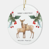ELEGANT RED GREEN HOLLY BERRY DEER DUO CHRISTMAS KERAMISCH ORNAMENT (Links)