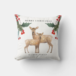 ELEGANT RED GREEN HOLLY BERRY DEER DUO CHRISTMAS KUSSEN