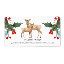 ELEGANT RED GREEN HOLLY BERRY DEER DUO NIEUW JAAR ETIKET
