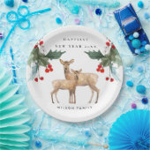 ELEGANT RED GREEN HOLLY BERRY DEER DUO NIEUW JAAR PAPIEREN BORDJE (Feest)