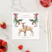 ELEGANT RED GREEN HOLLY BERRY DEER DUO NIEUW JAAR SERVET (Insitu)