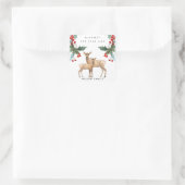 ELEGANT RED GREEN HOLLY BERRY DEER DUO NIEUW JAAR VIERKANTE STICKER (Tas)