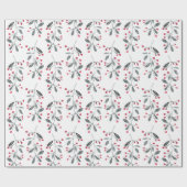 Elegant Red & Green Holly Branch-kerstpatroon Cadeaupapier (Vlak)