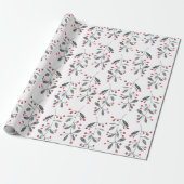 Elegant Red & Green Holly Branch-kerstpatroon Cadeaupapier (Uitgerold)