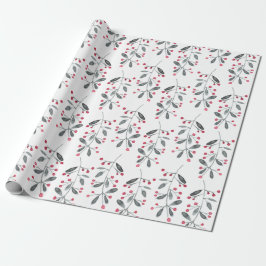 Elegant Red & Green Holly Branch-kerstpatroon Cadeaupapier