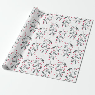 Elegant Red & Green Holly Branch-kerstpatroon Cadeaupapier