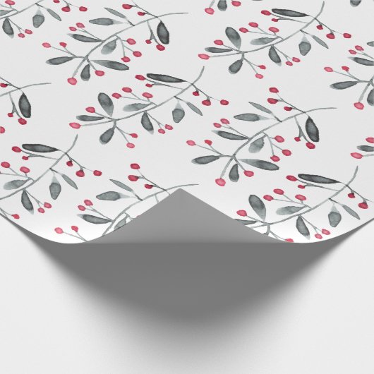 Elegant Red & Green Holly Branch-kerstpatroon Cadeaupapier (Hoek)