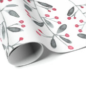 Elegant Red & Green Holly Branch-kerstpatroon Cadeaupapier (Rol Hoek)