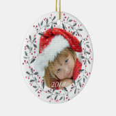 Elegant Red & Green Holly Wreater Kerstmis Keramisch Ornament (Rechts)