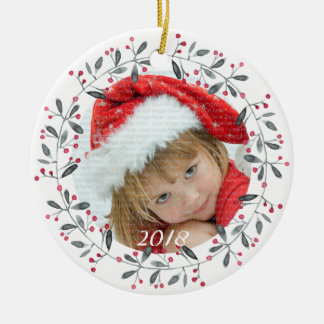 Elegant Red & Green Holly Wreater Kerstmis Keramisch Ornament