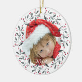 Elegant Red & Green Holly Wreater Kerstmis Keramisch Ornament (Links)