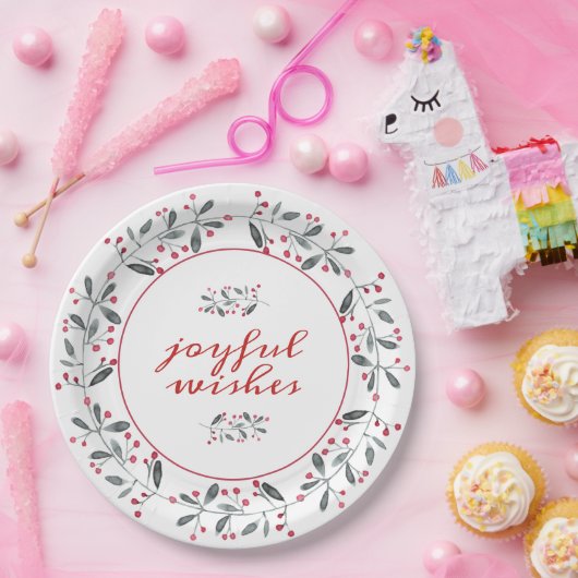 Elegant Red & Green Holly Wreater Kerstmis Papieren Bordje (Feest)