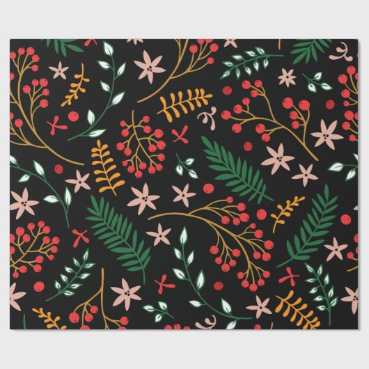 Elegant Red Green kerst Holly Berries Gift Cadeaupapier (Vlak)