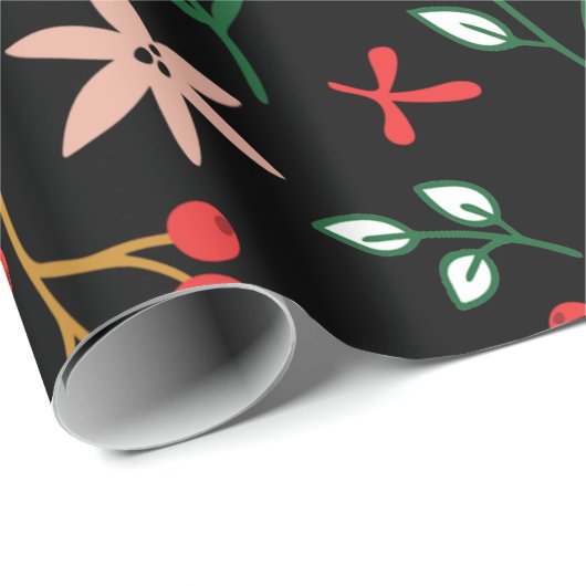 Elegant Red Green kerst Holly Berries Gift Cadeaupapier (Rol Hoek)