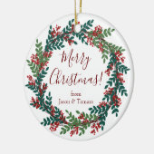 Elegant Red Green Kerstmis Wreater Keramisch Ornament (Links)