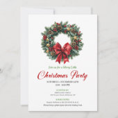 Elegant Red Green Pine Wreath Party Invitation Kaart (Voorkant)
