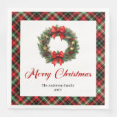 Elegant Red Green Plaid Christmas Wreath Napkins Servet (Voorkant)
