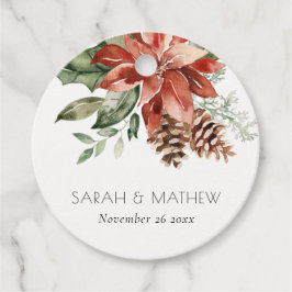 Elegant Red Green Poinsettia Pine Cone Waterverf Bedankjes Labels