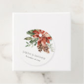 Elegant Red Green Poinsettia Pine Cone Waterverf Bedankjes Labels (In situ)