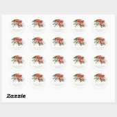 Elegant Red Green Poinsettia Pine Cone Waterverf Ronde Sticker (Vel)