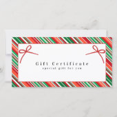 Elegant Red & Green Striped Gift Certificate \ Bow (Voorkant)