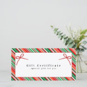 Elegant Red & Green Striped Gift Certificate \ Bow (Staand voorkant)