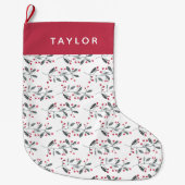 Elegant Red & Green Waterverf Holly Branches Grote Kerstsok (Voorkant)