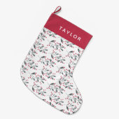 Elegant Red & Green Waterverf Holly Branches Grote Kerstsok (Voorkant (Hangend))