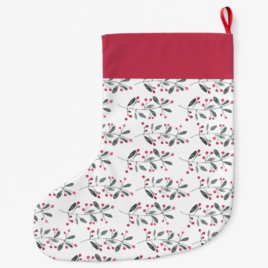 Elegant Red & Green Waterverf Holly Branches Grote Kerstsok (Achterkant)
