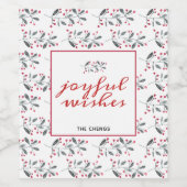 Elegant Red & Green Waterverf Holly Leaves Wijn Etiket (Enkel label)